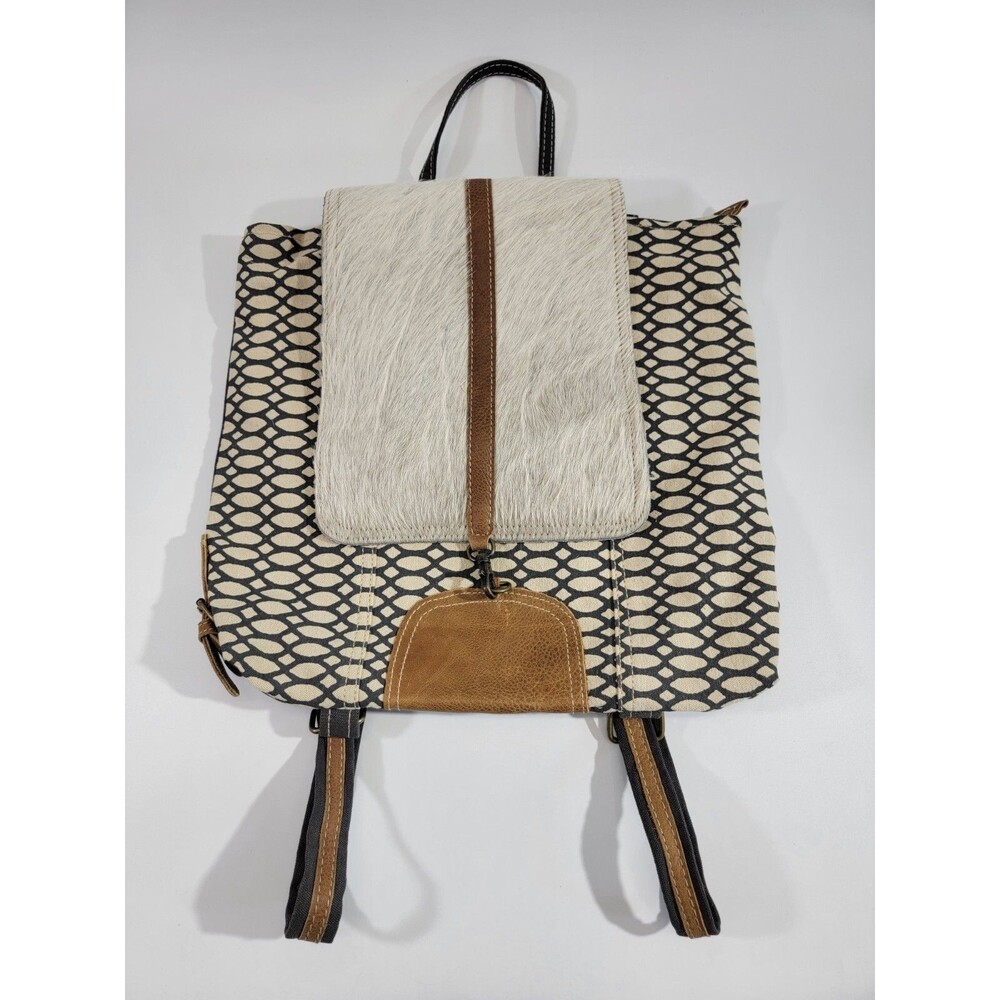 Myra‎ Bags Hairon Flap Backpack Purse Shoulder Handbag Recycled Canvas EUC NEW